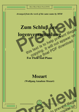 page one of Mozart-Zum Schluβ der logenversammlung,for Flute and Piano