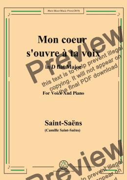 page one of Saint-Saëns-Mon coeur s'ouvre à ta voix,from 'Samson et Dalila',in D flat Major,for Voice&Pno