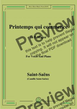 page one of Saint-Saëns-Printemps qui commence,from 'Samson et Dalila',in E Major,for Voice and Piano