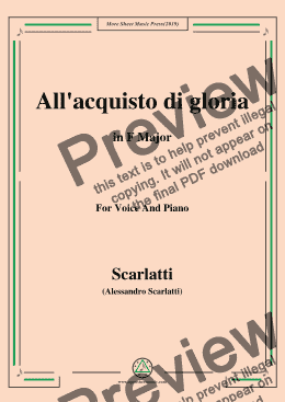 page one of Scarlatti-All'acquisto di gloria,from 'Tigrane',in F Major,for Voice and Piano