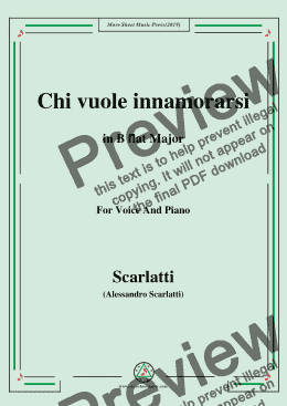 page one of Scarlatti-Chi vuole innamorarsi,in B flat Major,for Voice and Piano