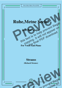 page one of Richard Strauss-Ruhe,Meine Seele! In D flat Major,For Voice&Pno