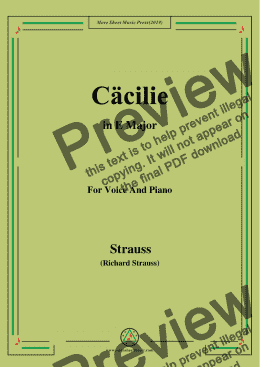 page one of Richard Strauss-Cäcilie in E Major,For Voice&Pno