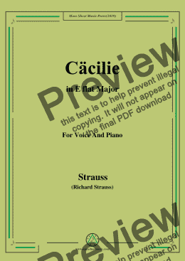 page one of Richard Strauss-Cäcilie in E flat Major,For Voice&Pno