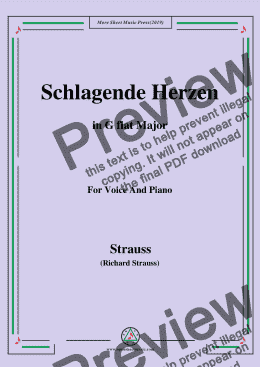 page one of Richard Strauss-Schlagende Herzen in G flat Major,For Voice&Pno