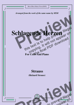 page one of Richard Strauss-Schlagende Herzen, for Cello and Piano