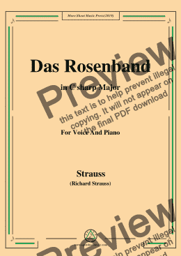 page one of Richard Strauss-Das Rosenband in C sharp Major,For Voice&Pno