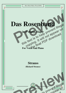 page one of Richard Strauss-Das Rosenband in F sharp Major,For Voice&Pno