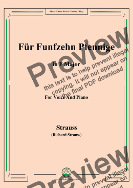 page one of Richard Strauss-Für Funfzehn Pfennige in F Major,For Voice&Pno