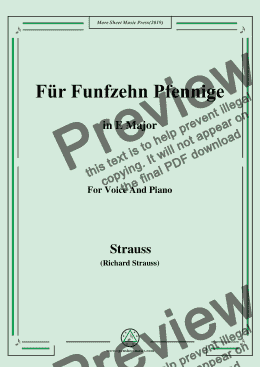 page one of Richard Strauss-Für Funfzehn Pfennige in E Major,For Voice&Pno