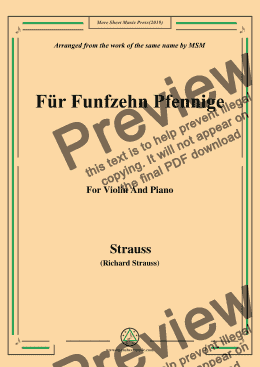 page one of Richard Strauss-Für Funfzehn Pfennige, for Violin and Piano