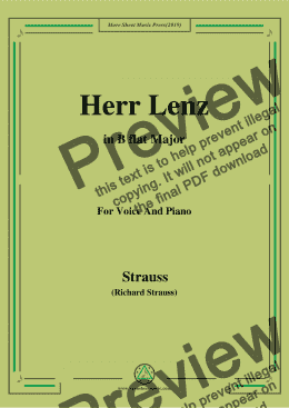 page one of Richard Strauss-Herr Lenz in B flat Major,For Voice&Pno