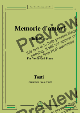 page one of Tosti-Memorie d'amor! in D Major,For Voice&Pno