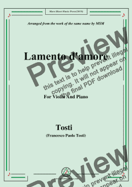 page one of Tosti-Lamento d'amore, for Violin and Piano