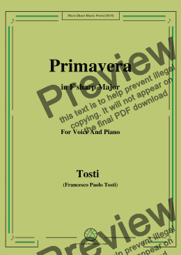 page one of Tosti-Primavera in F sharp Major,For Voice&Pno