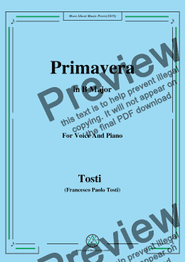 page one of Tosti-Primavera in B Major,For Voice&Pno