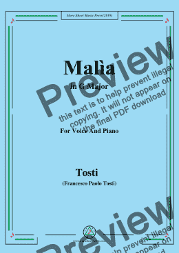 page one of Tosti-Malìa in G Major,For Voice&Pno