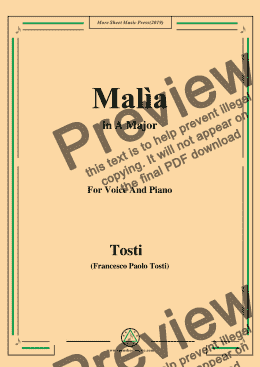 page one of Tosti-Malìa in A Major,For Voice&Pno