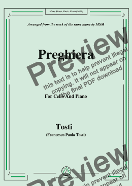 page one of Tosti-Preghiera, for Cello and Piano