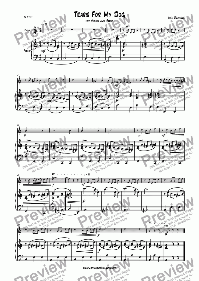 Tears For My Dog For Violin And Piano Download Sheet Music Pdf