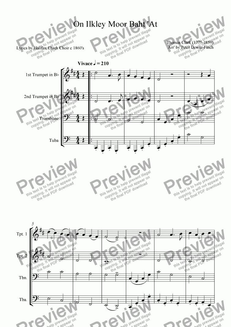 On Ilkley Moor Baht At Download Sheet Music Pdf File