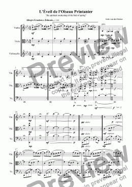 page one of The Awakening of the Bird of Spring (string trio)