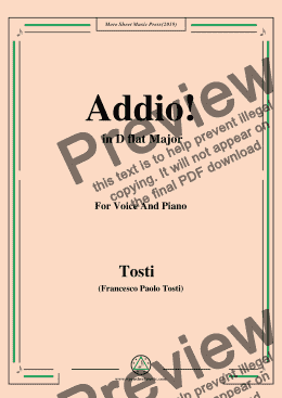 page one of Tosti-Addio! in D flat Major,For Voice&Pno