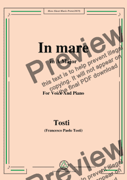 page one of Tosti-In Mare in A Major,For Voice&Pno