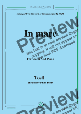 page one of Tosti-In Mare, for Violin and Piano