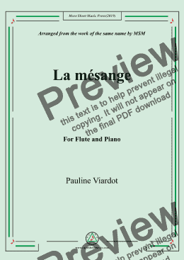 page one of Viardot-La mésange, for Flute and Piano