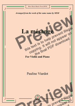 page one of Viardot-La mésange, for Violin and Piano