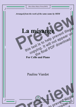 page one of Viardot-La mésange, for Cello and Piano