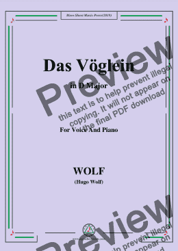 page one of Wolf-Das Vöglein in D Major