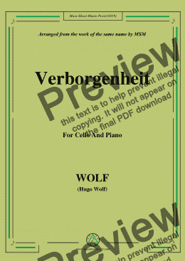 page one of Wolf-Verborgenheit, for Cello and Piano