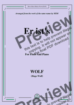 page one of Wolf-Er ist's, for Flute and Piano