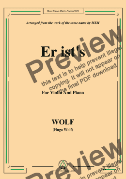 page one of Wolf-Er ist's, for Violin and Piano