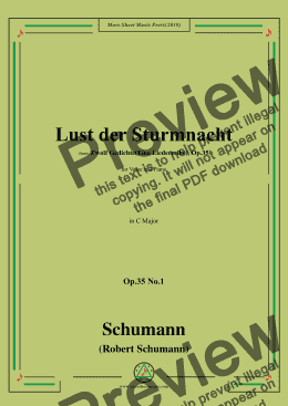 page one of Schumann-Lust der Sturmnacht,Op.35 No.1 in C Major,for Voice&Pano