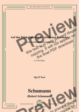 page one of Schumann-Auf das Trinkglas eines verstorbenen Freundes,Op.35 No.6 in E flat Major,for V&Pno
