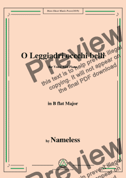 page one of Nameless-O Leggiadri occchi belli,in B flat Major,for Voice&Piano