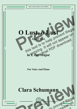 page one of Clara-O Lust,o Lust,Op.23 No.6,in E flat Major,for Voice and Piano