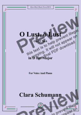 page one of Clara-O Lust,o Lust,Op.23 No.6,in D flat Major,for Voice and Piano