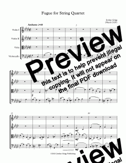 page one of Fugue for String Quartet - Score and parts