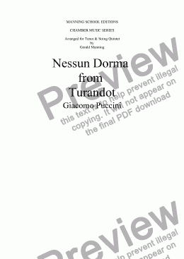 page one of PUCCINI, G. - Nessun Dorma from Turandot - arr. for Tenor & String Quintet by Gerald Manning