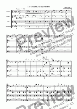 page one of The Blue Danube Strauss (An der schönen, blauen Donau) for String Quartet