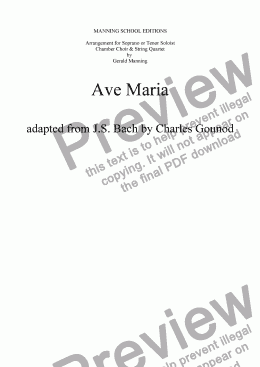 page one of BACH, J,S./GOUNOD, C. - Ave Maria - arr. for Solo Voice, Chamber Choir & String Quartet by Gerald Manning