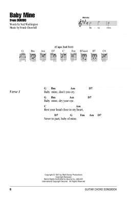 page one of Baby Mine (from Dumbo) (Guitar Chords/Lyrics)