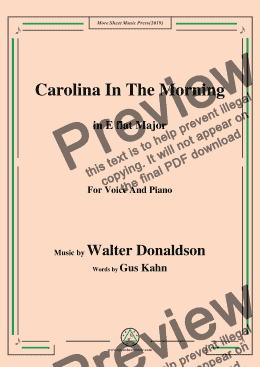 page one of Walter Donaldson-Carolina In The Morning,in E flat Major,for Voice and Piano