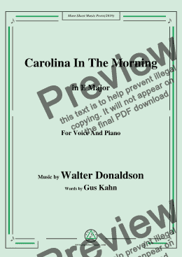 page one of Walter Donaldson-Carolina In The Morning,in E Major,for Voice and Piano