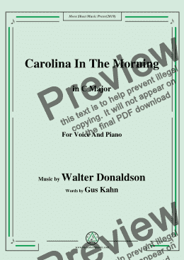 page one of Walter Donaldson-Carolina In The Morning,in C Major,for Voice and Piano