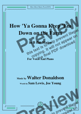 page one of Walter Donaldson-How Ya Gonna Keep 'Em Down on the Farm,in B flat Major,for Voice and Pian